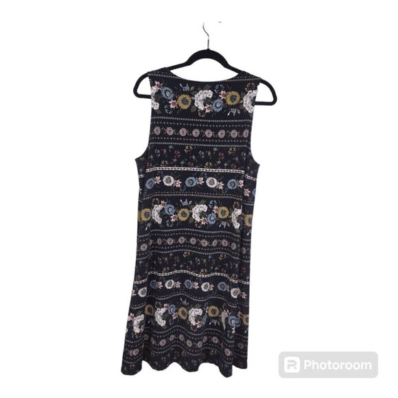 LOFT Women's Sleeveless Dark Blue Floral Dress Midi Length Size L - Picture 2 of 7